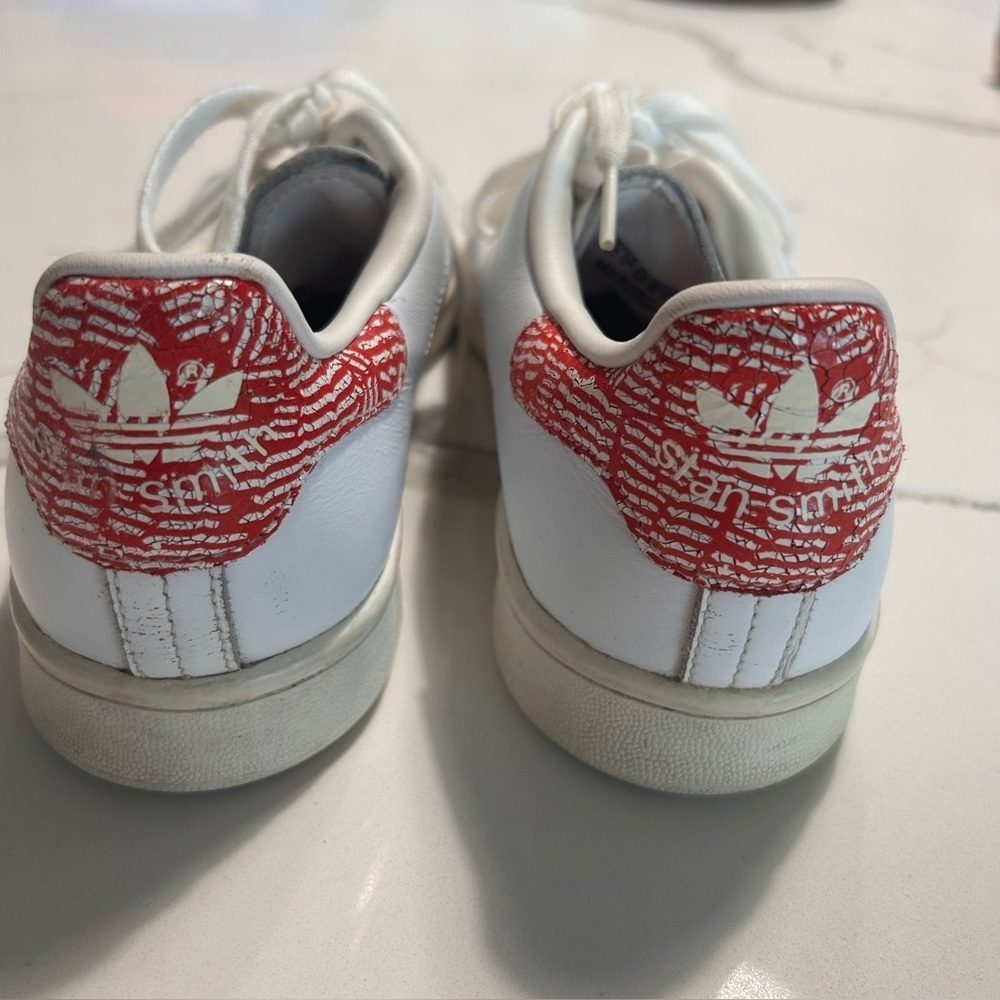 Adidas Stan Smith Low Top Leather Sneakers White Red Womens Size 8.5